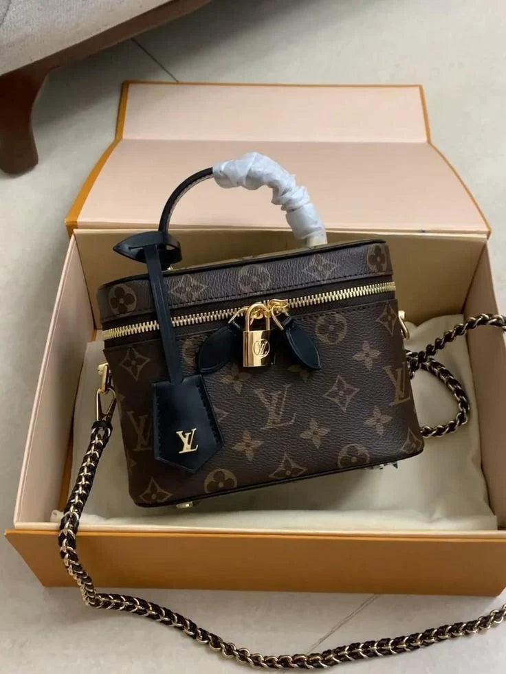 Louis Vuitton Reverse Monogram Vanity Chain Pouch Beige Brown with Box Packaging