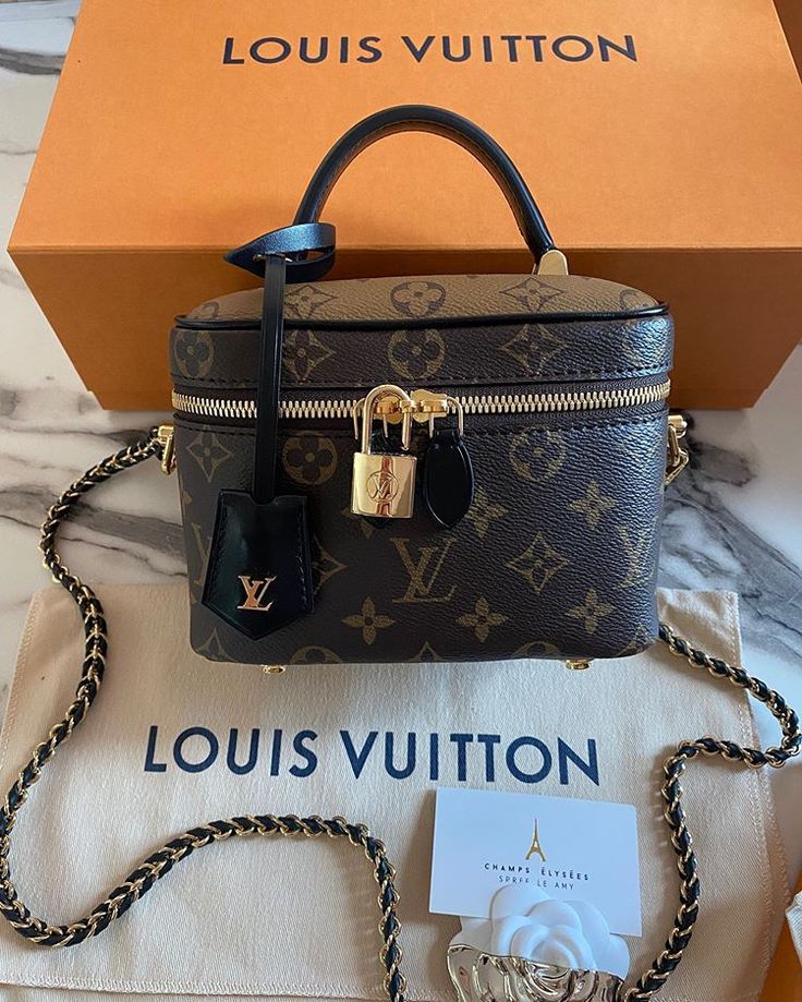 Louis Vuitton Reverse Monogram Vanity Chain Pouch Beige Brown with Box Packaging