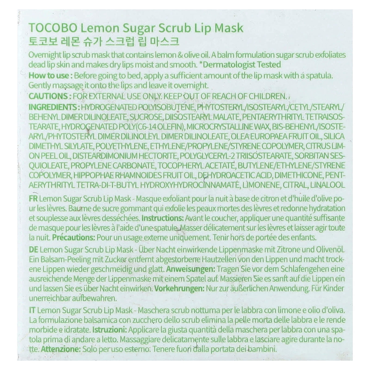 Tocobo Lemon Sugar Scrub Lip Mask, 20 ml
