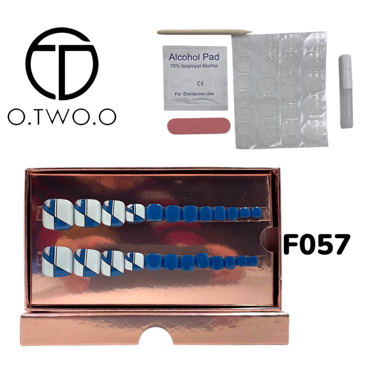 O.Two.O 24 Pcs Nails Box with Nail Glue & Adhesive Tabs,Alcohol Prep Pad,Mini Nail File,Cuticle Stick