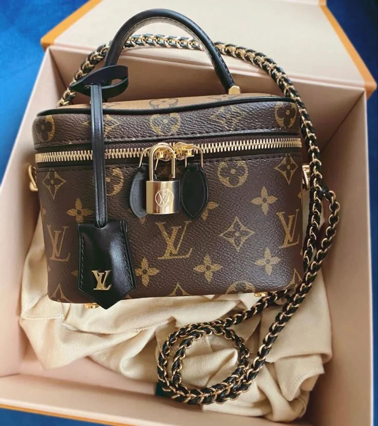 Louis Vuitton Reverse Monogram Vanity Chain Pouch Beige Brown with Box Packaging