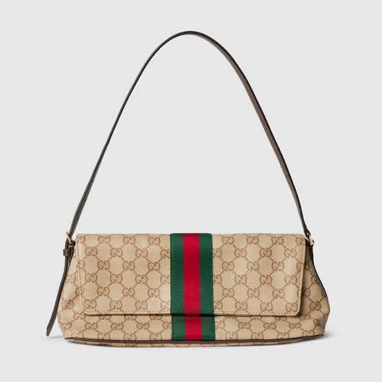 Gucci Madison Medium Shoulder Bag in Sand and Brown GG Canvas With Box Packaging