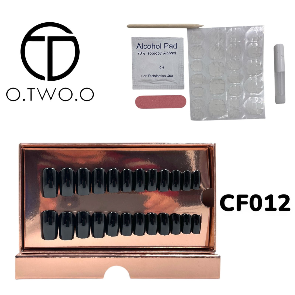 O.Two.O 24 Pcs Nails Box with Nail Glue & Adhesive Tabs,Alcohol Prep Pad,Mini Nail File,Cuticle Stick