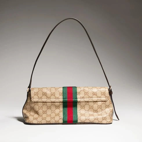 Gucci Madison Medium Shoulder Bag in Sand and Brown GG Canvas With Box Packaging